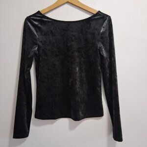 GAP Black Velvet Plunging V Back Long Sleeve Size Small Petite